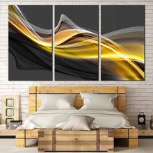Load image into Gallery viewer, Abstract Patterns Canvas Print Black Modern Abstract  3 Piece Canvas Wall Art Yellow Abstract Waves Multi Canvas For Bedroom
