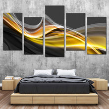Load image into Gallery viewer, Abstract Patterns Canvas Print Black Modern Abstract  5 Piece Canvas Canvas Wall Art Yellow Abstract Waves Multi Canvas For Bedroom
