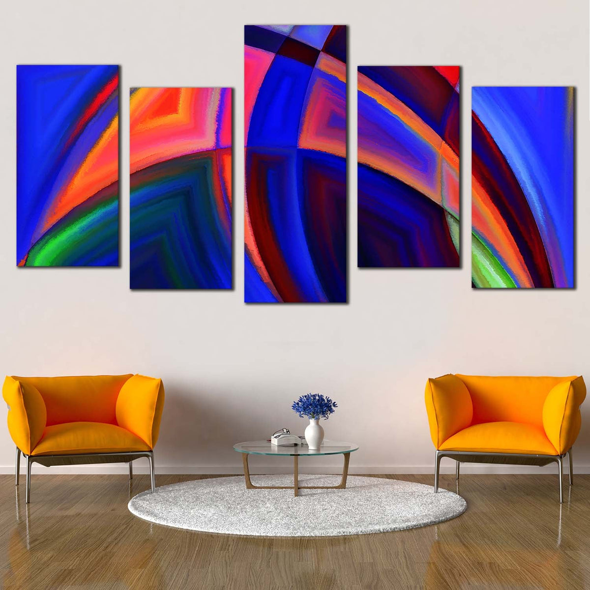 Abstract Patterns Canvas Wall Art, Blue Orange Abstract Shapes 5 Piece ...
