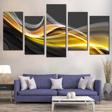 Load image into Gallery viewer, Abstract Waves Canvas Wall Art Yellow Curvy Abstract Pattern  5 Piece Canvas Grey Smoke Waves Abstract Canvas Print For Living Room
