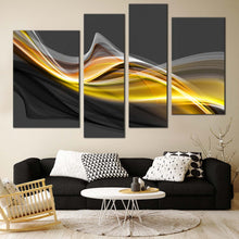 Load image into Gallery viewer, Abstract Waves Canvas Wall Art Yellow Curvy Abstract Pattern   4 Piece Canvas Canvas Canvas Grey Smoke Waves Abstract 
