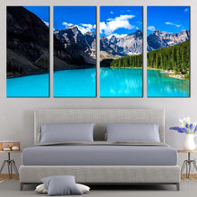 Load image into Gallery viewer, Alberta Lake Canvas Wall Art Green Banff National Park Canvas Print Blue Moraine Lake   4 Piece Multi Canvas For Bedroom
