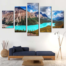 Load image into Gallery viewer, Alberta  Mountains  Canvas  Print  Blue  Peyto  Lake  Cloudy  Sky  Canvas  Wall  Art  Canada  Green  Trees  Canvas  Set  Banff  National  Park  5  Piece  Multi  Canvas For Living room
