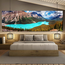 Load image into Gallery viewer, Alberta  Mountains  Canvas  Print  Blue  Peyto  Lake  Cloudy  Sky  Canvas  Wall  Art  Canada  Green  Trees  Canvas  Set  Banff  National  Park  Bedroom  1  Piece  Multi  Canvas For Bedroom
