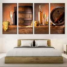 Load image into Gallery viewer, Alcoholic Bottles Canvas Wall Art Orange Background Wine Drink Grapes  4 Piece Canvas Print For Bedroom
