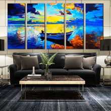 Load image into Gallery viewer, Alone Boat in the Ocean Landscape 5 Panel Home Canvas Decor In Living Room
