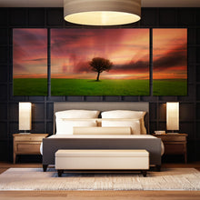 Load image into Gallery viewer, Alone  Tree  Green  Fields  evening  view  multi  panel  home  canvas  decor In Bedroom
