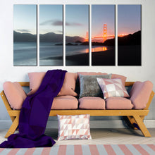 Load image into Gallery viewer, Amazing 5 Piece Evening Golden Gate Bridge Wall Art In Living Room
