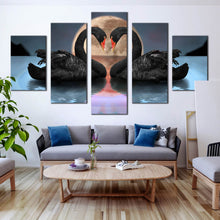 Load image into Gallery viewer, Amazing  5  piece  canvas  print  Bird  Canvas  Print  Two  Swans  Make  Up  A  Heart  Reflected  On  Water For Living room
