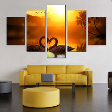 Load image into Gallery viewer, Amazing  5  piece  canvas  print  Two  Swans  Make  Up  A  Heart  Reflected  On  Water For Living room
