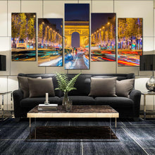 Load image into Gallery viewer, Amazing Evening view of Arc de Triomphe Paris City Light Trails France 5 piece wall art For Living Room
