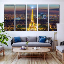 Load image into Gallery viewer, Amazing Evening view of Eiffel Tower Paris City Skyline France 5 piece wall art For Living Room
