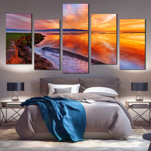 Load image into Gallery viewer, Amazing Seascape Canvas Wall Art Orange Ocean Beach Multi Canvas Yellow Sky  5 Piece Canvas Print For Bedroom
