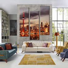 Load image into Gallery viewer, Amazing  gery  skyline  sunset  with  a  reflection  in  lake  ontario  3  panel  wall  decor For Living Room
