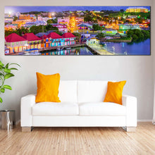 Load image into Gallery viewer, Antigua  Port  Canvas  Wall  Art  Red  Orange  Antigua  Lake  Houses  Living  Room  1  Piece  Canvas  Artwork  Blue  Harbors  City  Sunset  Sky  Canvas  Pr For Living Room
