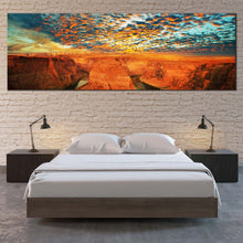 Load image into Gallery viewer, Arizona  Desert  Canvas  Wall  Art  Cloudy  Green  Sky  Colorado  River  1  Piece  Wide  Canvas  Horseshoe  Bend  Brown  Desert  Bedroom  Panoramic  Canvas For Bedroom
