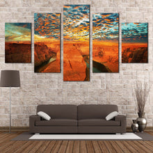 Load image into Gallery viewer, Arizona  Desert  Canvas  Wall  Art  Cloudy  Green  Sky  Colorado  River  5  Piece  Wide  Canvas  Horseshoe  Bend  Brown  Desert    5  Piece  Canvas For Living room
