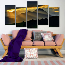 Load image into Gallery viewer, Artwork Of Beautiful Mountains Scenery 5 Piece Sunrays Clouds Multi panel Magical Scenery Sunset Landscape decor For Living Room
