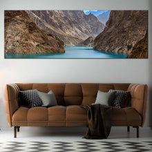 Load image into Gallery viewer, Attabad  Lake  Canvas  Print  Brown  Ocean  Mountains  Living  Room  1  Piece  Canvas  Wall  Art  Blue  Pakistan  Lake  Canvas  Artwork For Living Room
