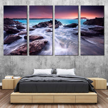 Load image into Gallery viewer, Australian Beach Canvas Wall Art Brown Ocean Rocks Canvas Print Blue Australian Ocean  4 Piece Canvas For Bedroom
