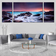 Load image into Gallery viewer, Australian  Beach  Canvas  Wall  Art  Brown  Ocean  Rocks  Canvas  Print  Blue  Australian  Ocean  Living  Room  3  Piece  Canvas In Living Room
