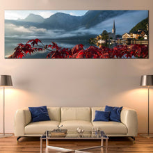 Load image into Gallery viewer, Austria  Landscape  Canvas  Wall  Art  Grey  Lake  Hallstatter  See  Living  Room  1  Piece  Canvas  Red  Flowers  Focus  Landscape  Canvas  Print For Living Room
