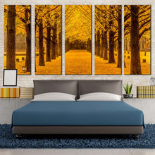 Load image into Gallery viewer, Autumn Road Canvas Wall Art Brown Trees Forest Path 5 Piece Multiple Canvas Orange Autumn Forest Triptych Canvas Print For Bedroom
