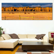 Load image into Gallery viewer, Autumn  Foliage  Canvas  Wall  Art  Blue  Sky  Snowy  Mountain  Canvas  Print  Beautiful  Trees  Houses  Landscape  Living  Room  1  Piece  Canvas In Living Room
