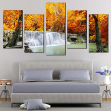 Load image into Gallery viewer, Autumn Forest Canvas Print Orange Forest Waterfall  5 Piece Canvas Wall Art Green Lake River Canvas Set Thailand Mountain Waterfall Multi Canvas For Bedroom
