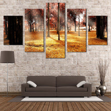 Load image into Gallery viewer, Autumn  Forest  Canvas  Print  Yellow  Fields  Sun  Rays  Scenery  5  Piece  Split  Canvas  Beautiful  Red  Trees  Scenic  Forest  Multi  Canvas For Living room
