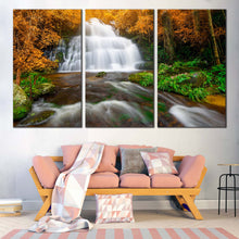 Load image into Gallery viewer, Autumn Forest Canvas Wall Art Beautiful White Waterfall Scenery  3 Piece Canvas Set For Living Room
