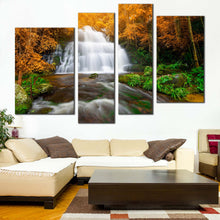 Load image into Gallery viewer, Autumn Forest Canvas Wall Art Beautiful White Waterfall Scenery  4 Piece Canvas Set Orange Green Autumn Trees Waterfall Canvas For Living Room
