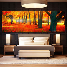 Load image into Gallery viewer, Autumn  Forest  Canvas  Wall  Art  Red  Autumnal  Park  Scenery  1  Piece  Wide  Canvas  Beautiful  Yellow  Trees  Sunbeam  Canvas  Print For Bedroom
