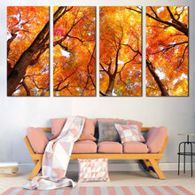 Load image into Gallery viewer, Autumn Forest Canvas Wall Art Red Yellow Trees Forest  4 Piece Canvas Print Brown Trees Brunches Multiple Canvas For Living room
