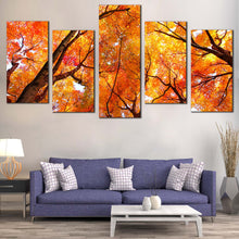 Load image into Gallery viewer, Autumn Forest Canvas Wall Art Red Yellow Trees Forest  5 Piece Canvas Print Brown Trees Brunches Multiple Canvas 

