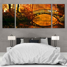 Load image into Gallery viewer, Autumn  Forest  Canvas  Wall  Art  Yellow  Orange  Forest  Sunshine  Canvas  Set  Green  Mystic  Park  Trees  Triptych  Canvas  Print  Bridge  Reflection  River  3  Piece  Canvas For Bedroom
