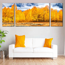 Load image into Gallery viewer, Autumn  Landscape  Canvas  Print  White  Clouds  Covered  Mountain  Canvas  Set  Yellow  Autumn  Trees  Multi  Canvas  Grand  Tetons  National  Park    3  Piece  Canvas  Wall For Living Room
