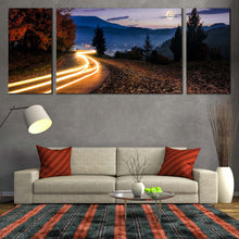 Load image into Gallery viewer, Autumn  Landscape  Canvas  Wall  Art  Yellow  Car  Light  Trail 3  Piece  Canvas  Countryside  Road  Canvas  Print For Living Room
