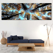 Load image into Gallery viewer, Autumn  Trees  Canvas  Wall  Art  Looking  Up  Grove  of  Trees  Canvas  Set  Looking  Up  Blue  Sky  Canvas  Print  Yellow  Autumn  Trees  Living  Room  1  Piece For Living Room
