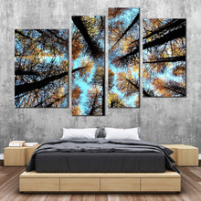 Load image into Gallery viewer, Autumn Trees Canvas Wall Art Looking Up Grove of Trees Canvas Set Looking Up Blue Sky Canvas Print Yellow Trees  4 Piece Canvas 
