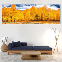 Load image into Gallery viewer, Autumn  Trees  Canvas  Wall  Art  Yellow  Grand  Tetons  National  Park  Living  Room  1  Piece  Canvas  Print  White  Clouds  Covered  Mountain  Wide  Canvas For Living Room
