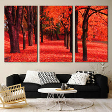 Load image into Gallery viewer, Autumn red forest blossom carpet 3 piece canvas print For Living Room
