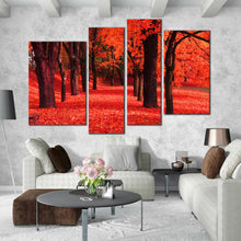 Load image into Gallery viewer, Autumn red forest path red trees 4 piece canvas print
