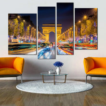 Load image into Gallery viewer, Avenue des Champs Elysees 4 panel canvas artwork In Living Room
