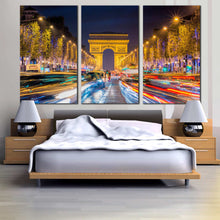 Load image into Gallery viewer, Avenue des Champs Elysees paris triptych canvas print wall art In Bedroom
