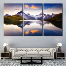 Load image into Gallery viewer, Bachalpsee Ocean Canvas Wall Art White Grindelwald valley Canvas Set Schreckhorn Mountain Multi Canvas Alpine Mountains Canvas Print Purple Wetterhorn Picturesque Scene In Living Room
