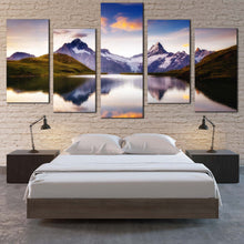 Load image into Gallery viewer, Bachalpsee Ocean Canvas Wall Art White Grindelwald valley Canvas Set Schreckhorn Mountain Multi Canvas  Alpine Mountains Canvas Print Purple Wetterhorn Picturesque Scene 5 Piece For Bedroom
