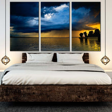 Load image into Gallery viewer, Baltic Baltic Triptych Decor Indian Ocean evening blue ocean sky palm tree 3 Pieces canvas wall decor For Bedroom
