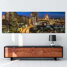 Load image into Gallery viewer, Bangkok City scape Canvas Print  Thailand Yellow City Lights 1 Piece Canvas WallArt  Blue Sky City Night View Wide Canvas For Living Room
