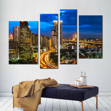 Load image into Gallery viewer, Bangkok Cityscape Canvas Print Thailand Yellow City Lights 4 Piece Canvas Wall Art For Living room
